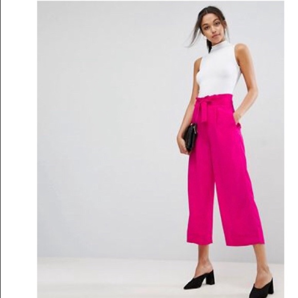 ASOS Wide Leg Pant with Paperbag waist in Fuschia